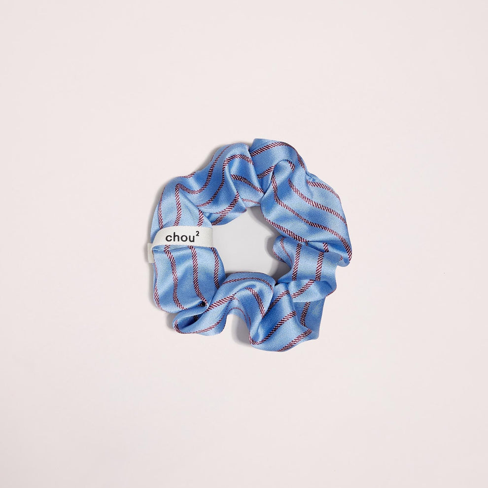 Chouchou satin bleu rayé