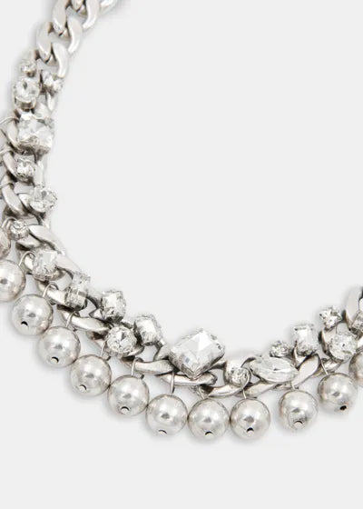Collier Jecki en chaîne à perles et strass argenté