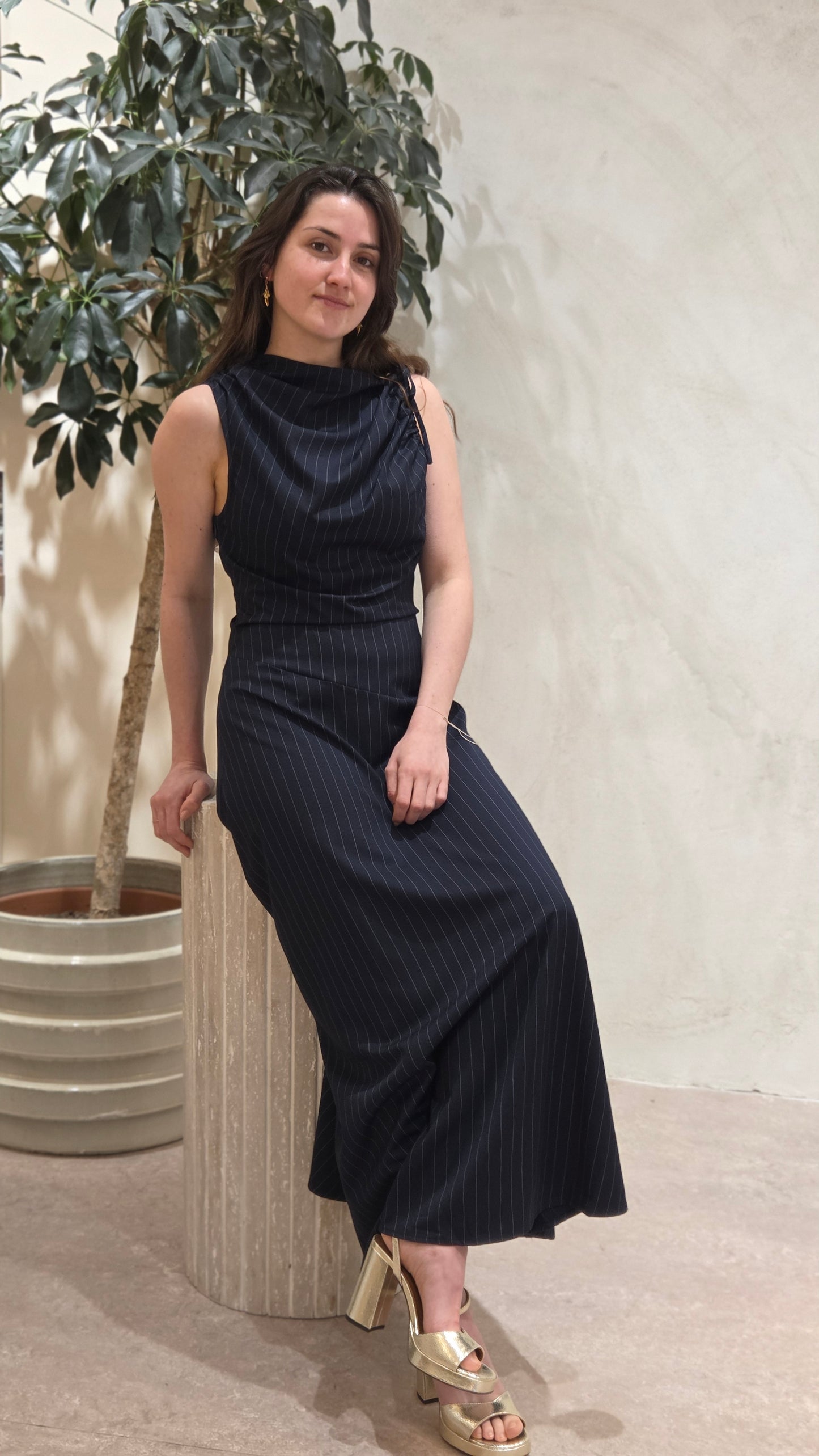 Robe ysée asymétrique bleu rayée