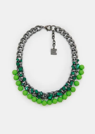 Collier Jecki en chaîne à perles et strass vert