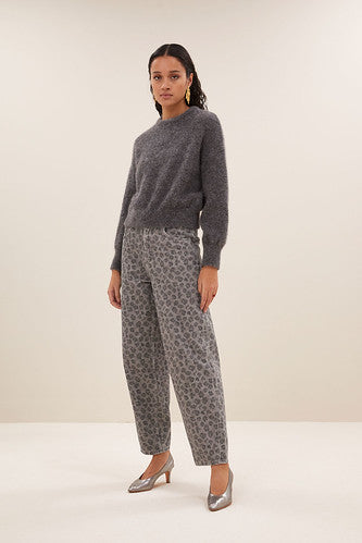 Pantalon denim léopard gris