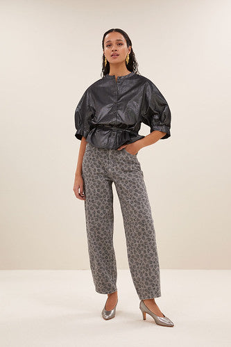 Pantalon denim léopard gris