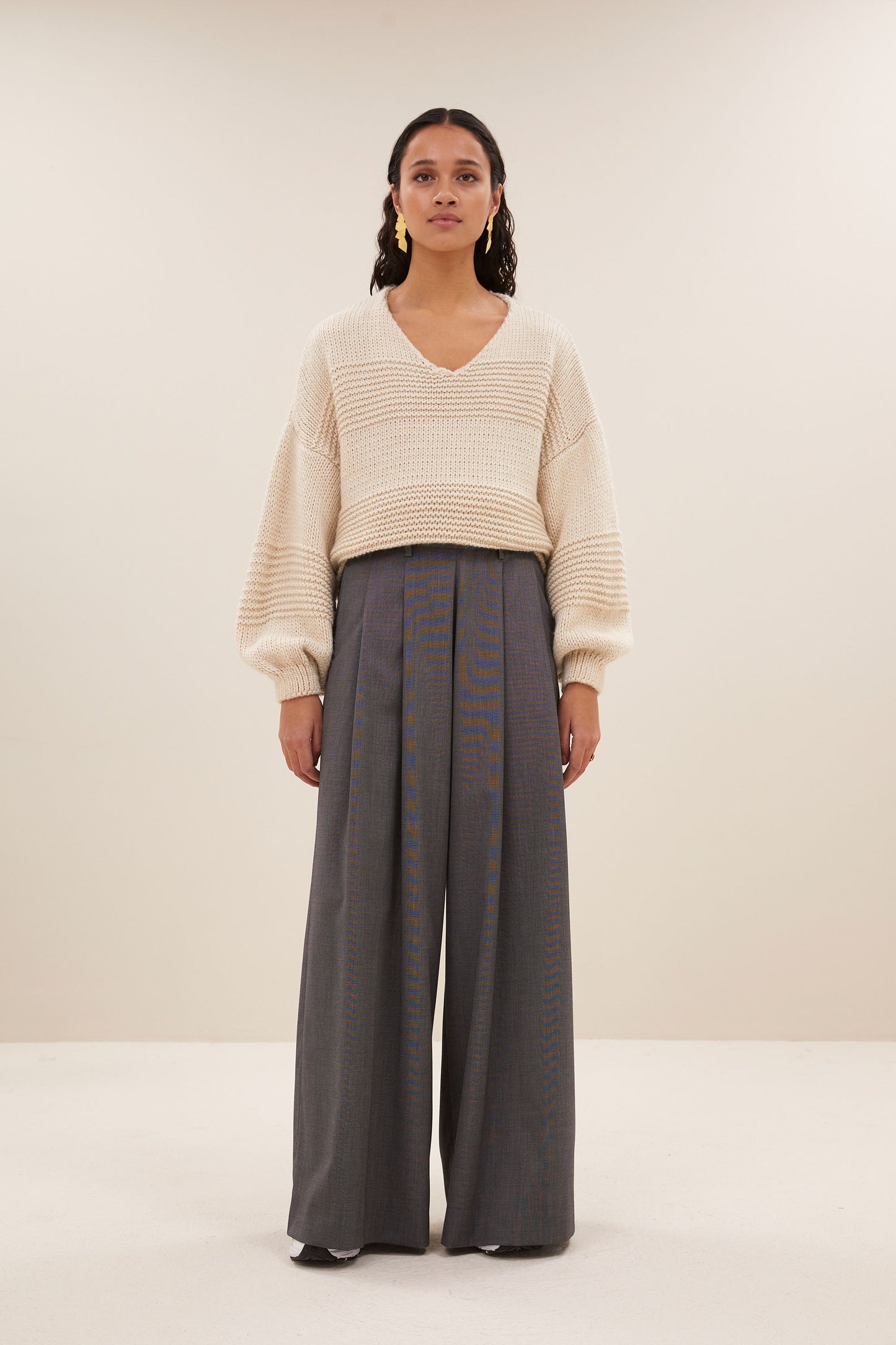 Pull bulky stripe écru