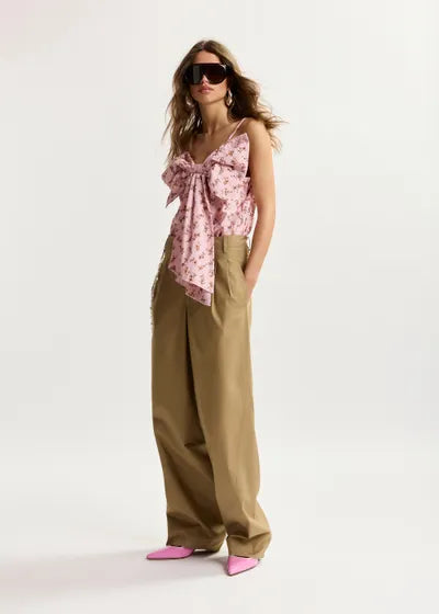 Pantalon fuselé Jesuis camel avec ceinture en perles