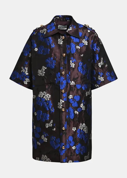 Robe chemise Kinder à fleur kaki et bleu