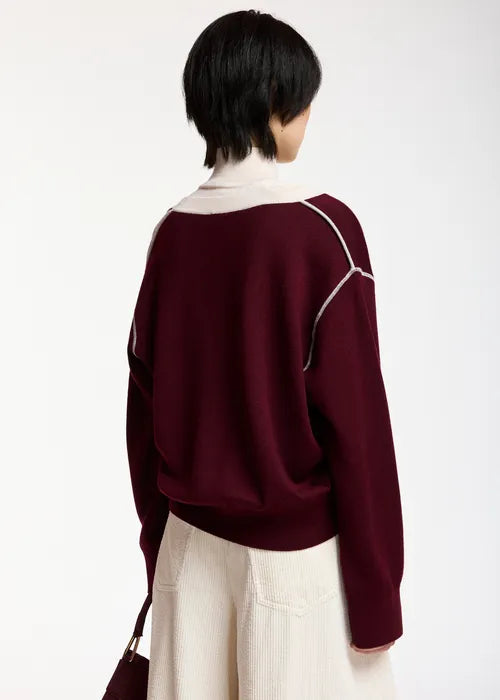 Pull col V Koli bordeau