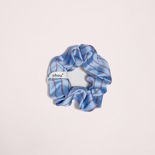 Chouchou satin bleu rayé