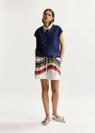 Chemise Janky sans manches à col décoratif bleu marine