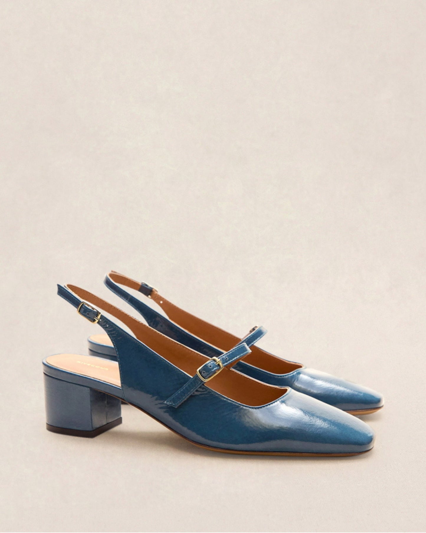 Slingback n°424 cuir vernis denim