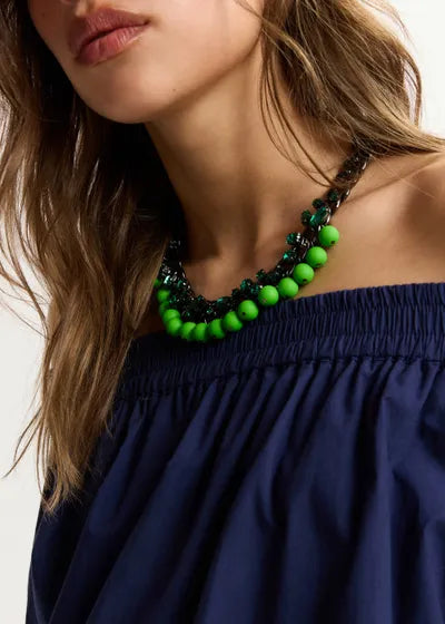 Collier Jecki en chaîne à perles et strass vert