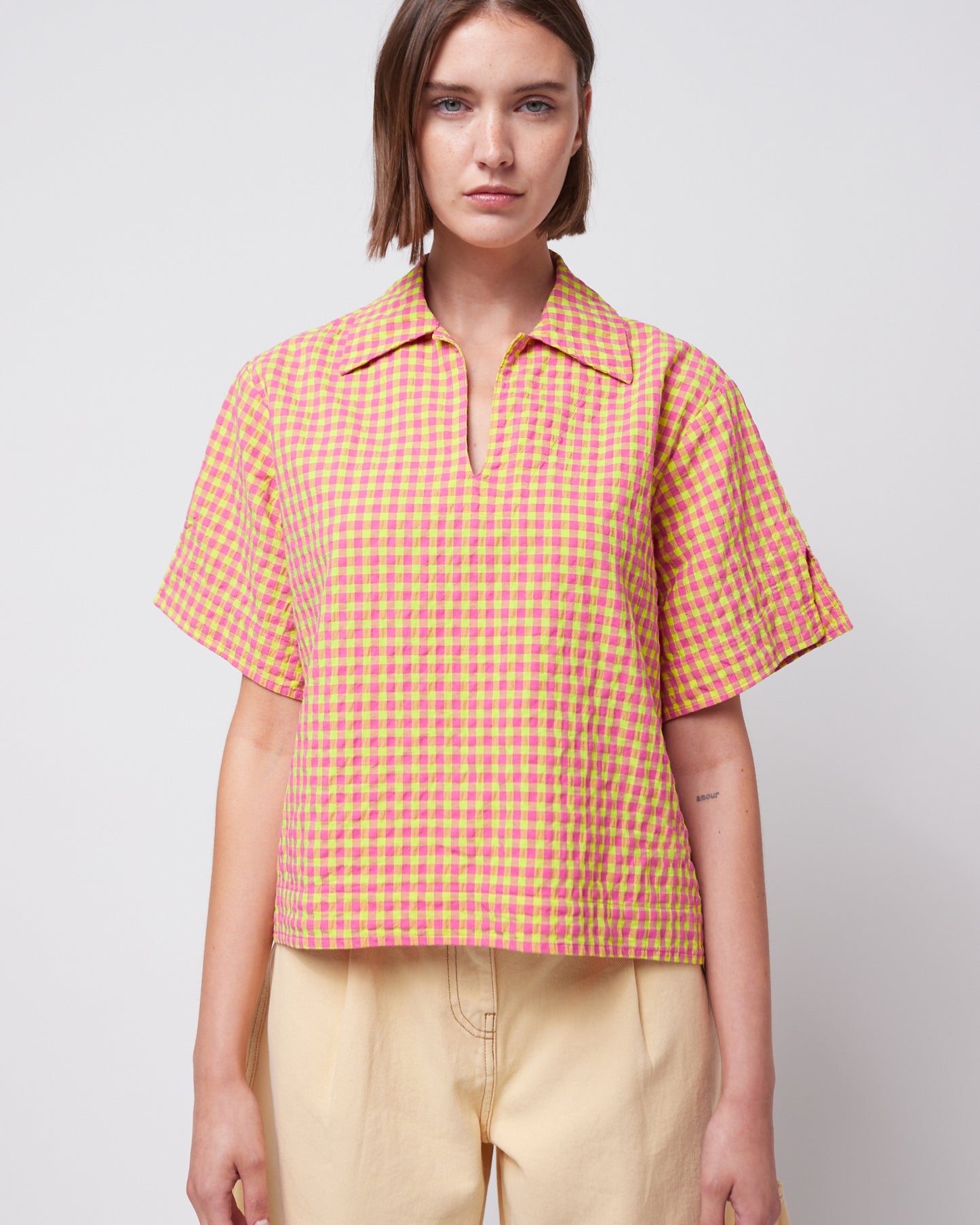 Top vichy rose et jaune