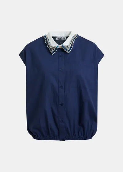 Chemise Janky sans manches à col décoratif bleu marine