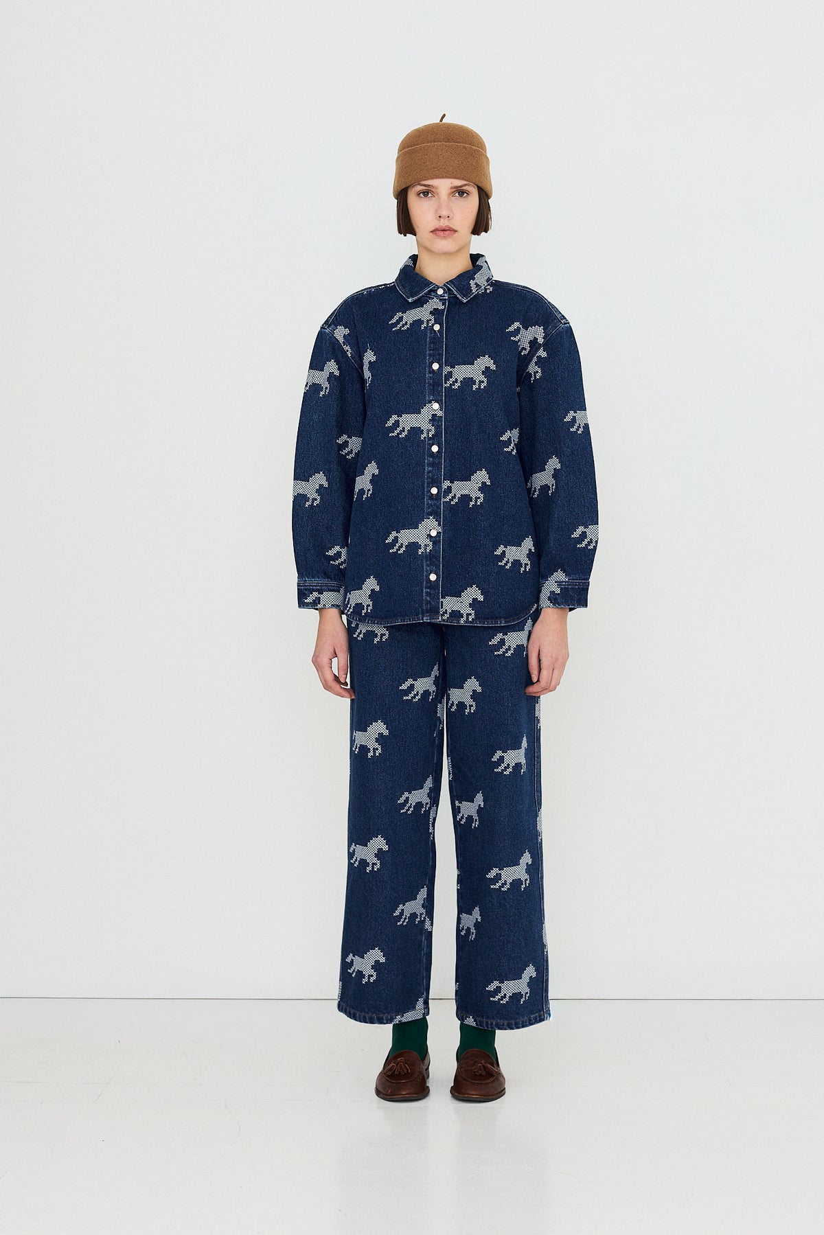 Chemise jean chevaux brodés