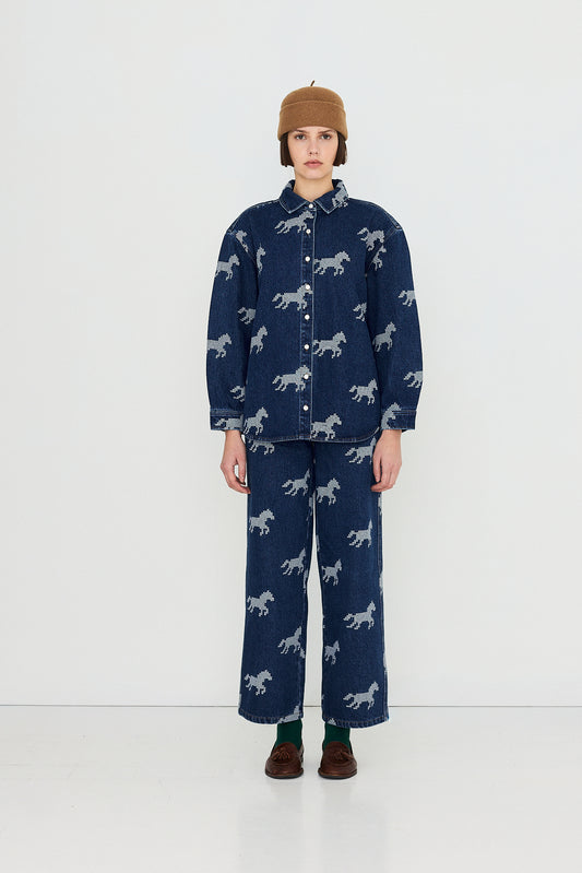 Chemise jean chevaux brodés