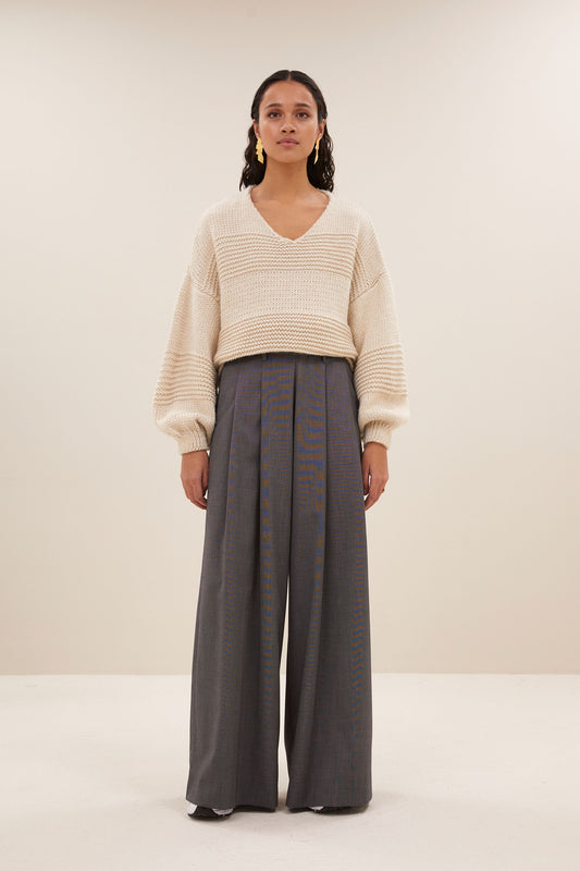 Pull bulky stripe écru