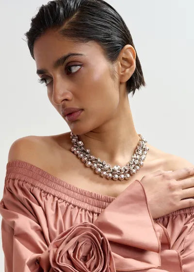 Collier Jecki en chaîne à perles et strass argenté