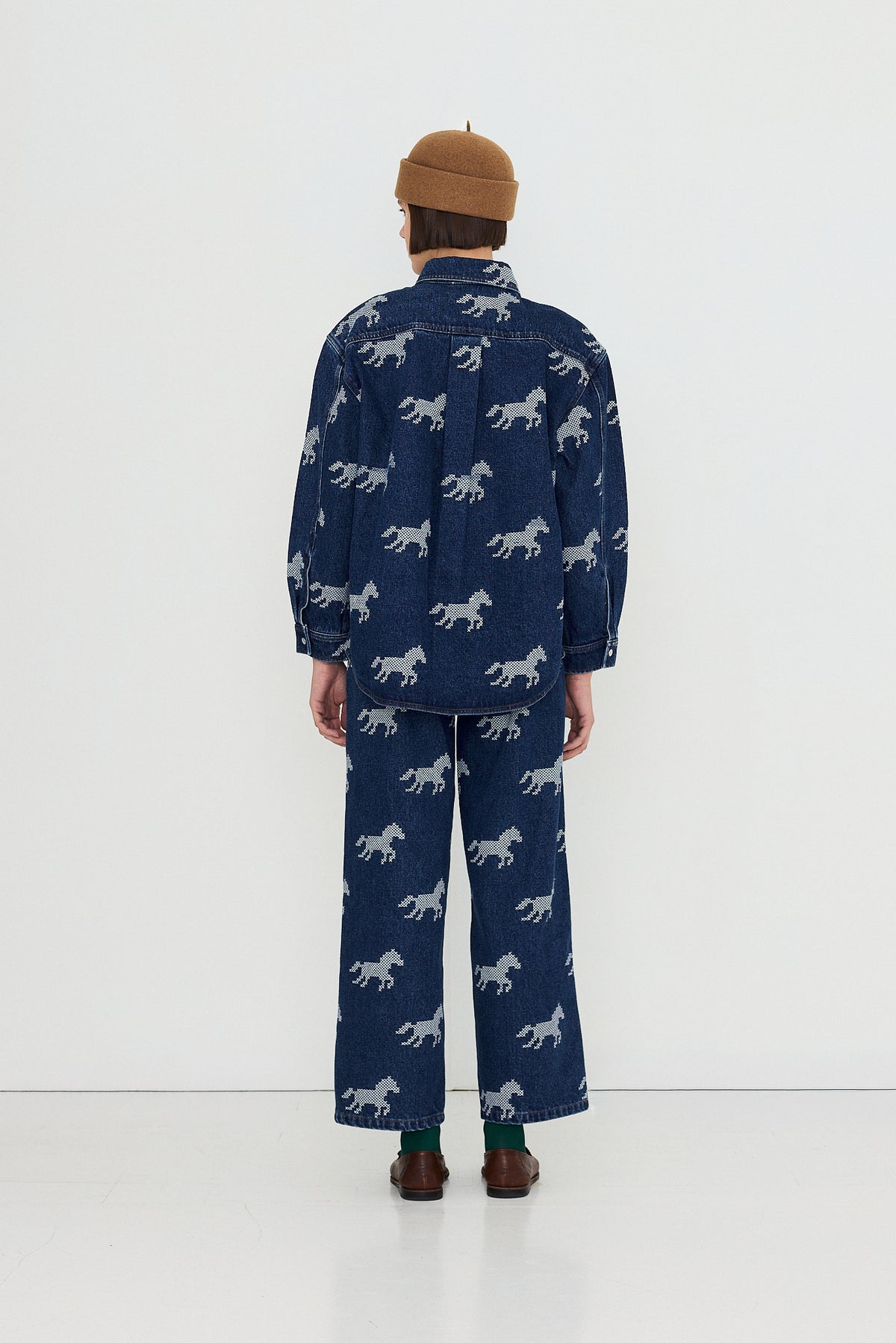 Chemise jean chevaux brodés