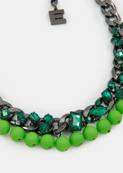 Collier Jecki en chaîne à perles et strass vert