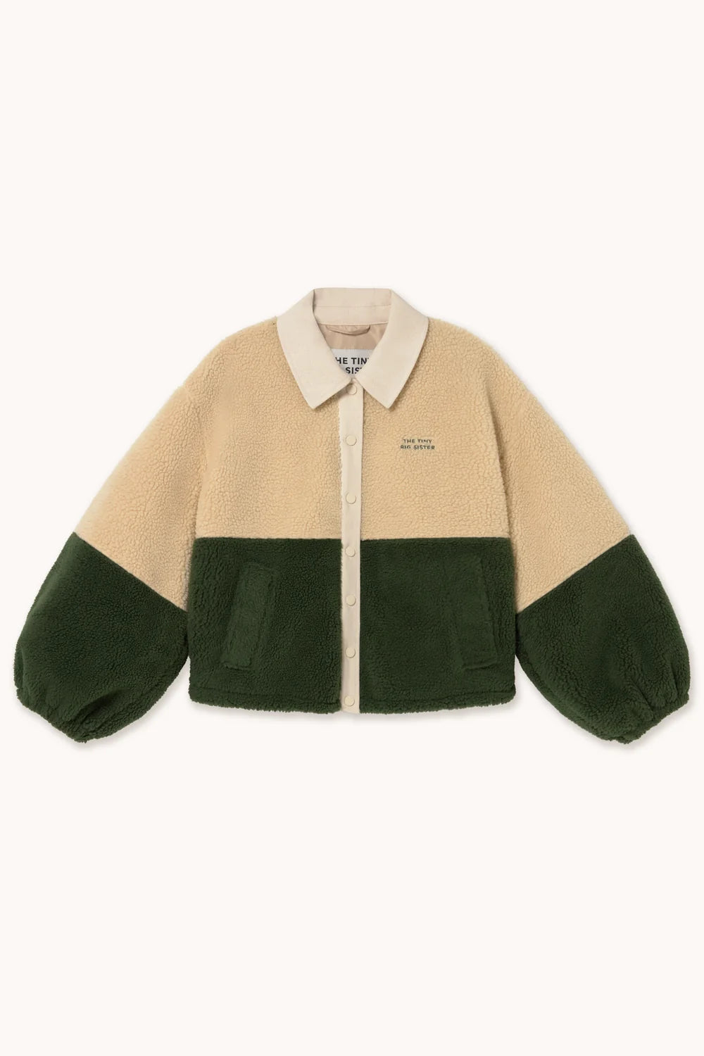 Veste en sherpa verte et crème