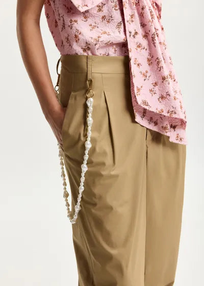 Pantalon fuselé Jesuis camel avec ceinture en perles