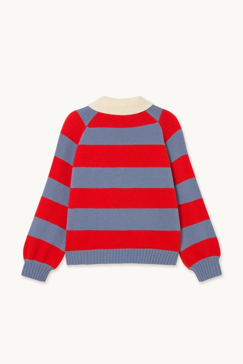 Polo Frank rayé bleu gris / rouge orangé