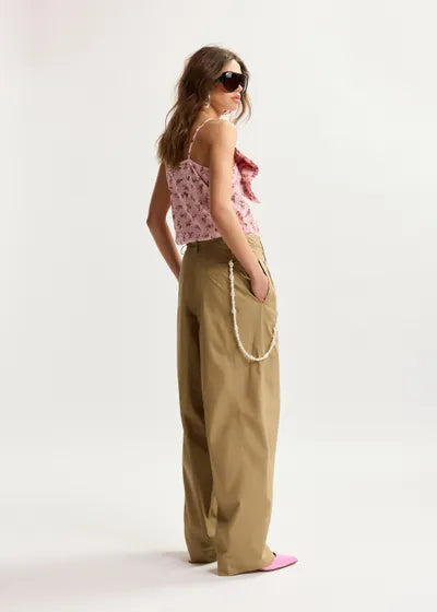 Pantalon fuselé Jesuis camel avec ceinture en perles