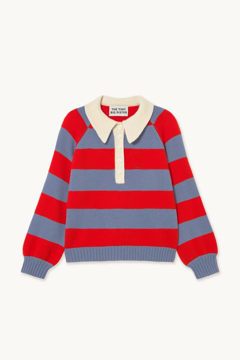Polo Frank rayé bleu gris / rouge orangé