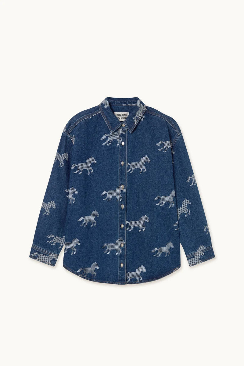 Chemise jean chevaux brodés