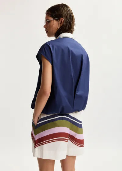 Chemise Janky sans manches à col décoratif bleu marine