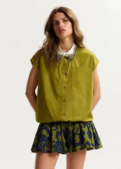 Chemise Janky sans manches à col décoratif vert