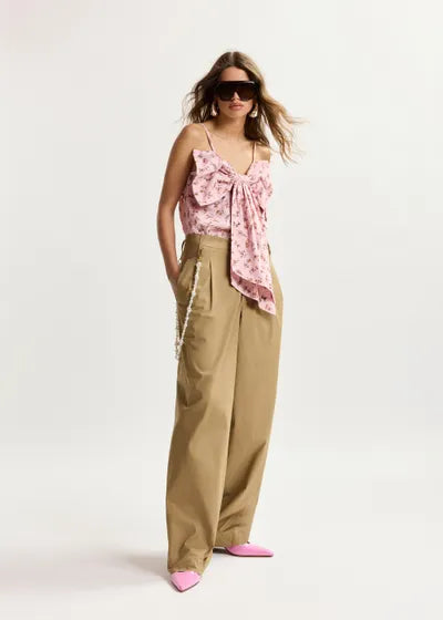 Pantalon fuselé Jesuis camel avec ceinture en perles