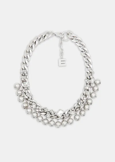 Collier Jecki en chaîne à perles et strass argenté