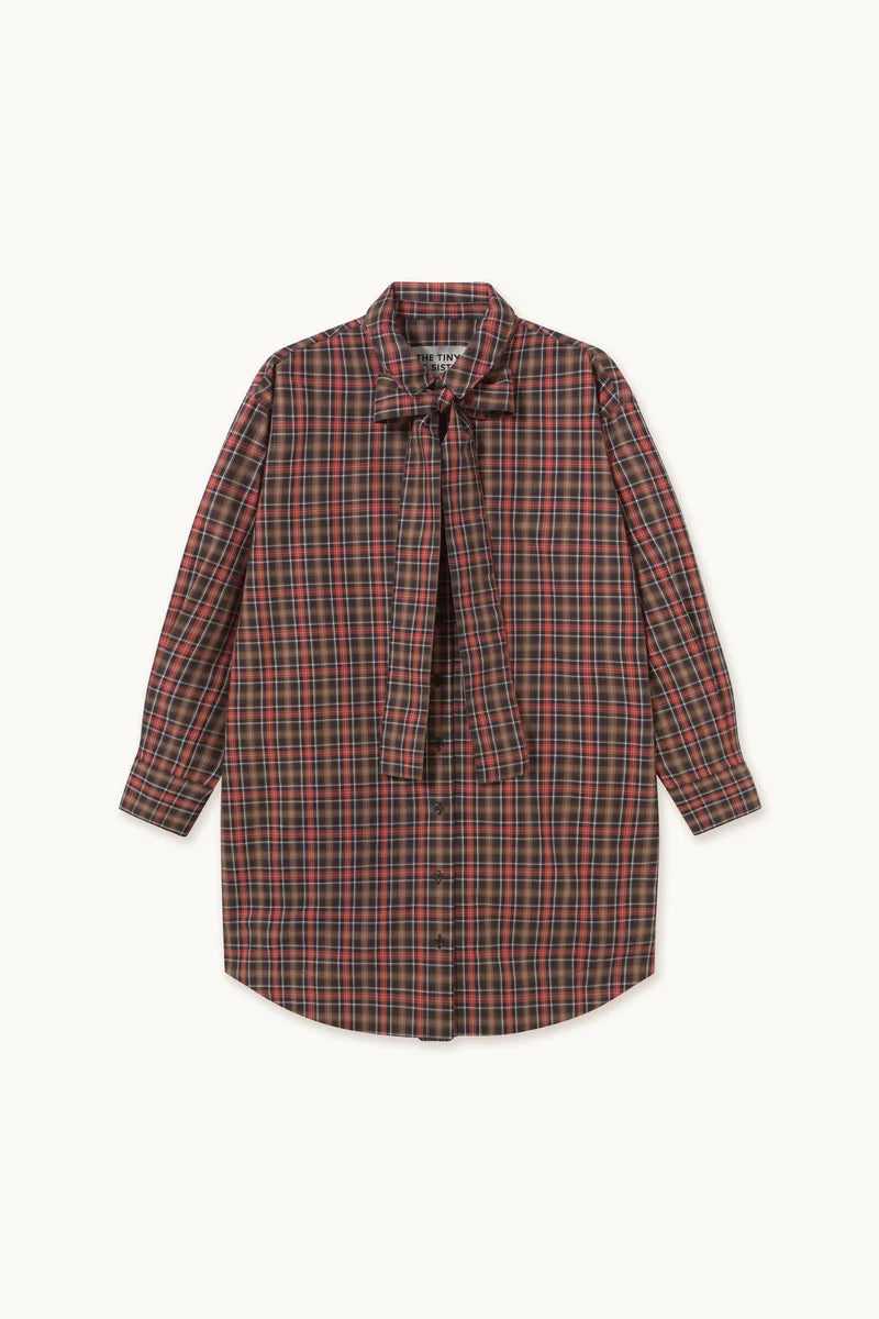 Robe à carreaux rouge et marron