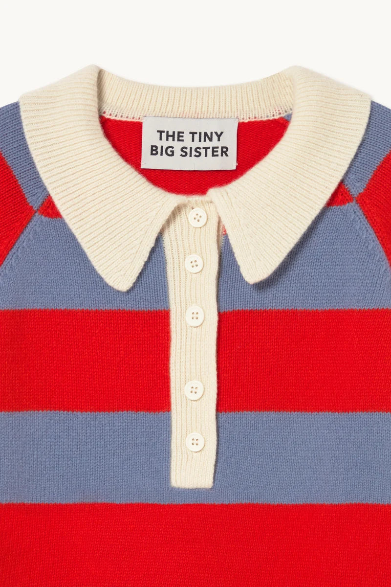 Polo Frank rayé bleu gris / rouge orangé