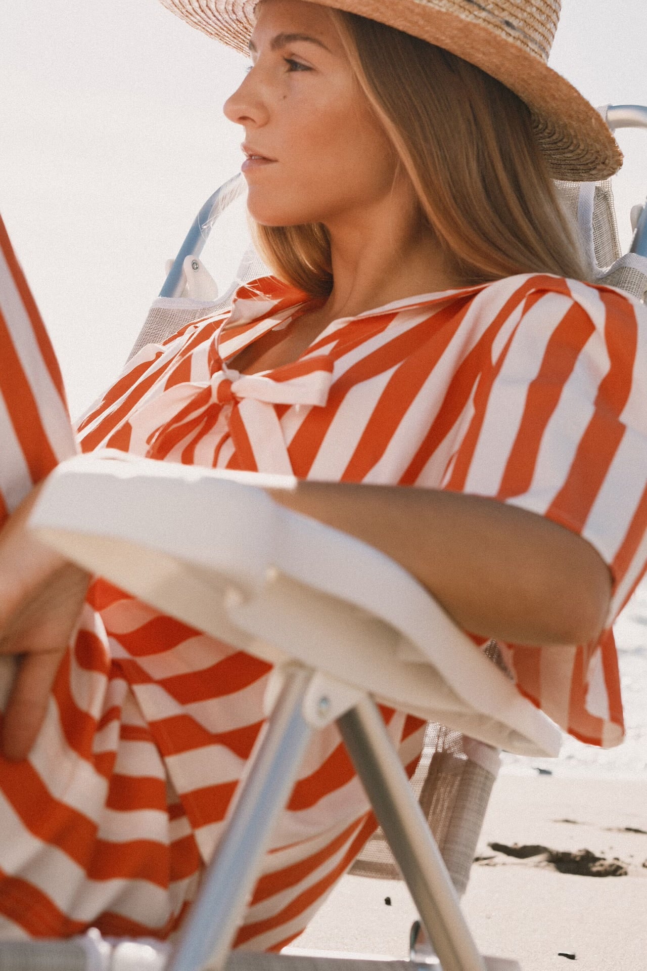 Blouse à rayures orange et blanche