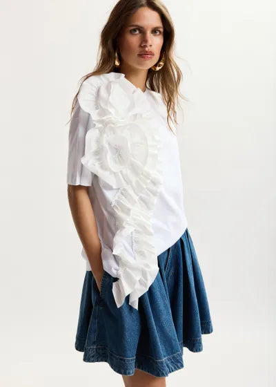 T-shirt en coton blanc avec fleur Jidole