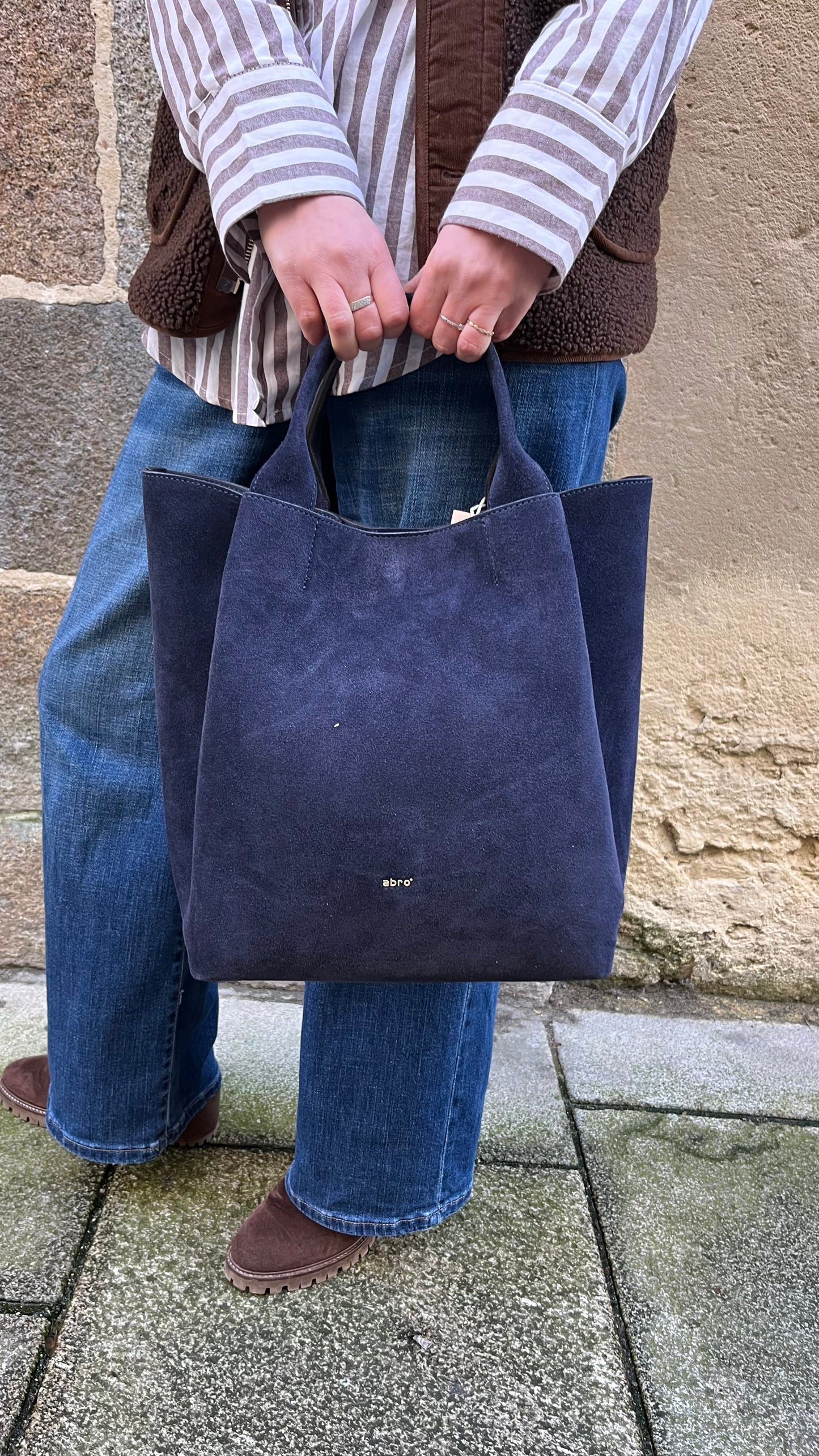 Sac shopping essential médium cuir suède NAVY