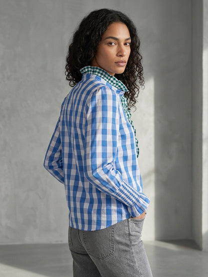 Chemise vichy bleu à volants