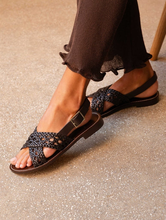 Sandales Zita cuir tressé ristretto