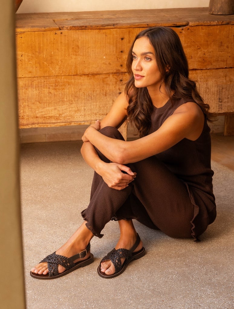 Sandales Zita cuir tressé ristretto