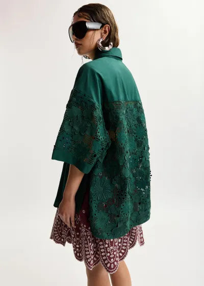 Chemise Kali à broderie verte