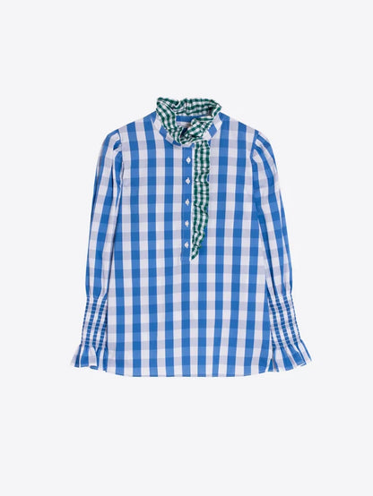 Chemise vichy bleu à volants