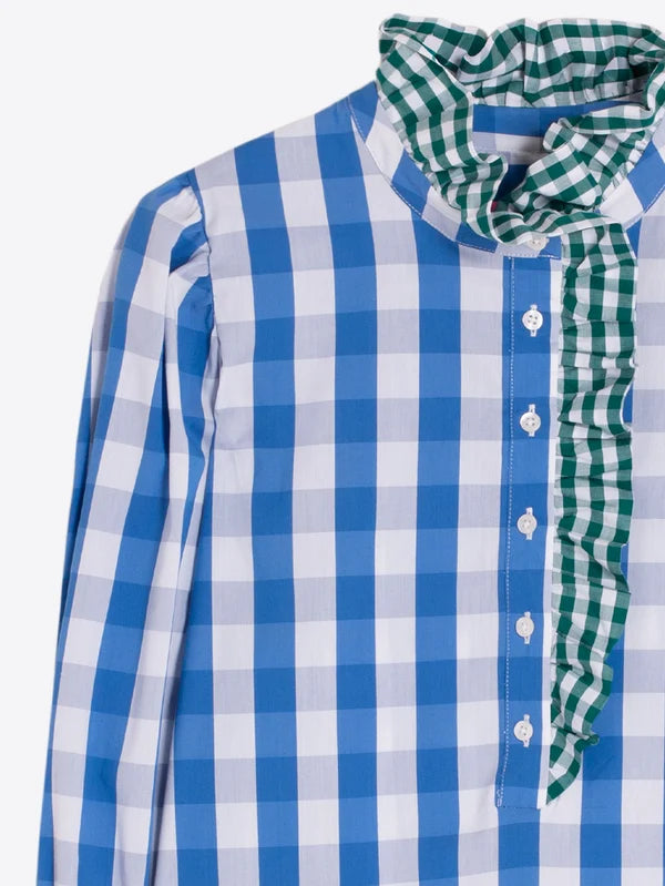 Chemise Volantes vichy bleu
