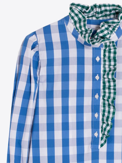 Chemise vichy bleu à volants