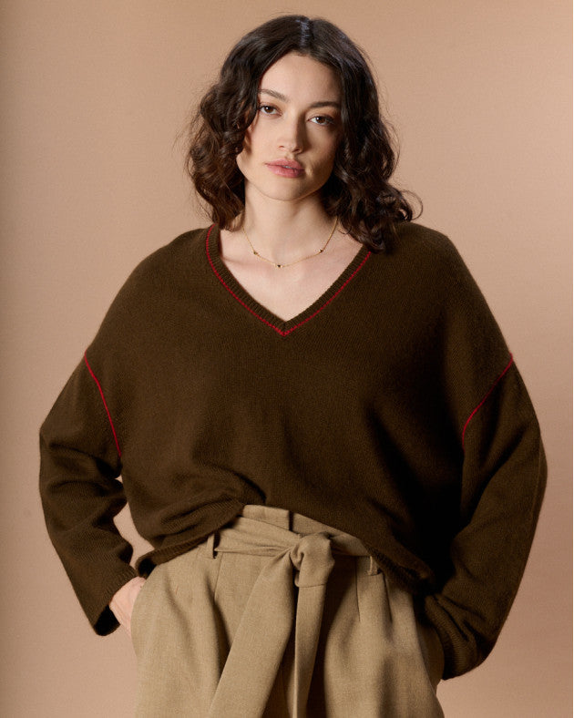 Pull Keith marron et rouge