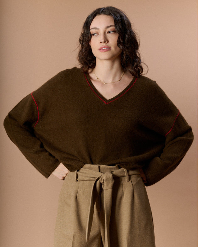 Pull Keith marron et rouge