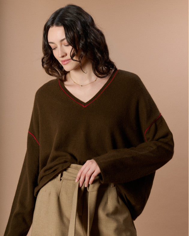 Pull Keith marron et rouge