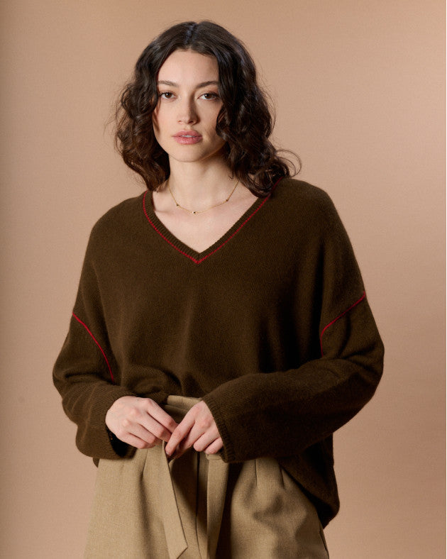 Pull Keith marron et rouge