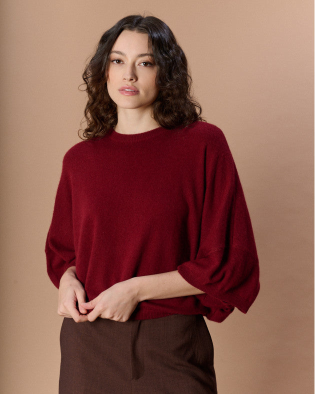 Pull manche chauve-souris Yves bordeaux