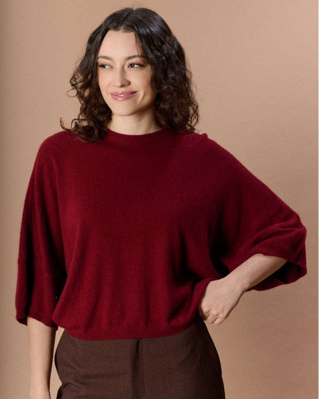 Pull manche chauve-souris Yves bordeaux